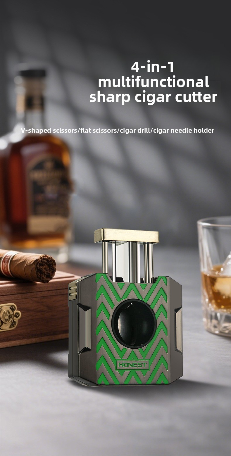 Cigar Cutter Portable Multifunction V Cut Cigar Cutter 4 in 1 with Cigar Punch