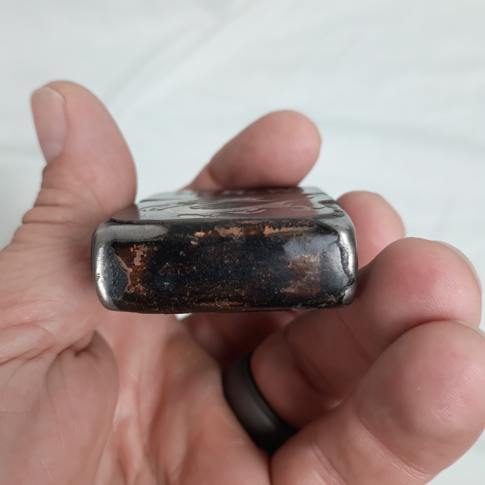 WWII Military 3 Barrel Hinge Zippo Black Crackle Lighter in Box Mother Of Pearl