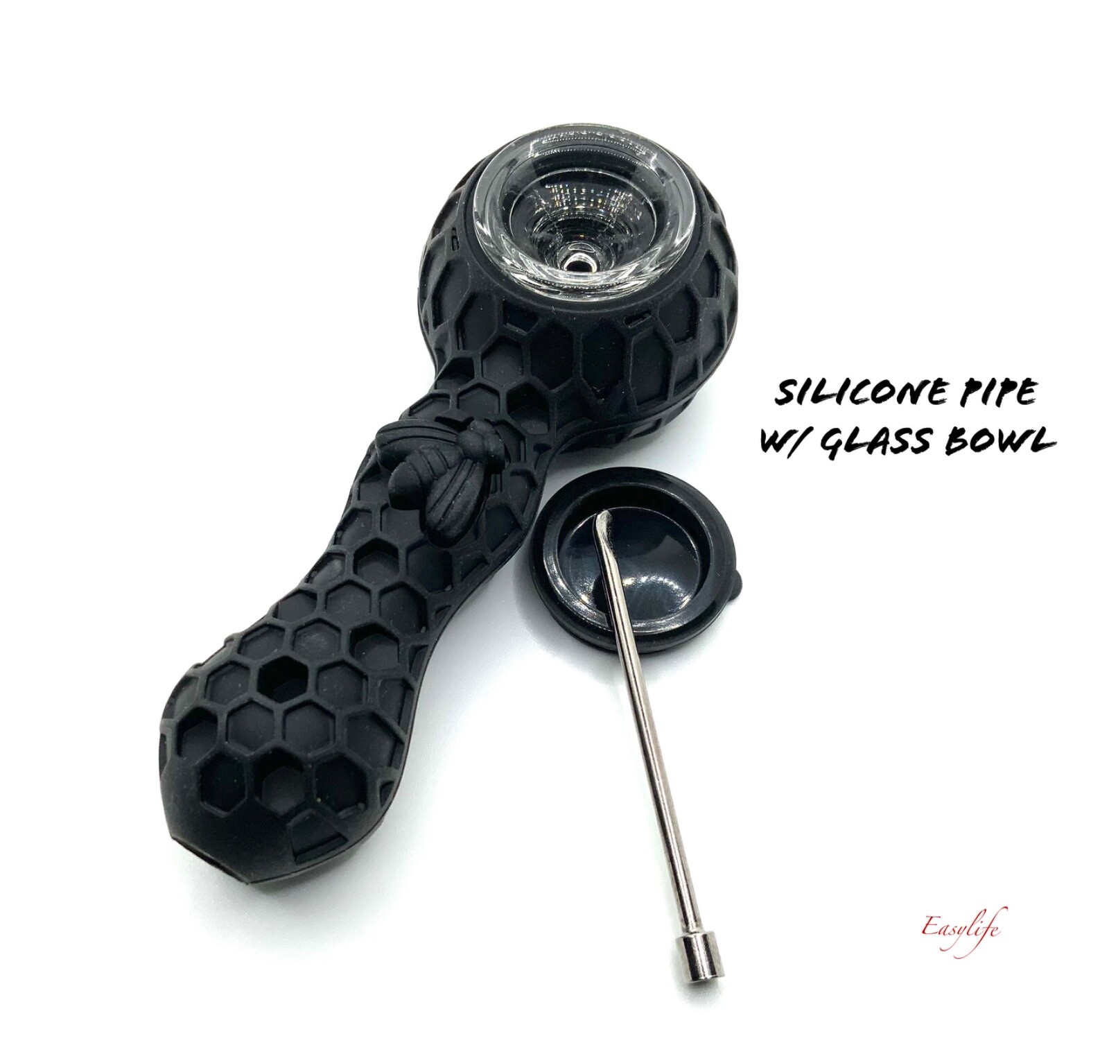 SILICONE SMOKING PIPE W/ GLASS BOWl US SELLER SAME DAY SHIP