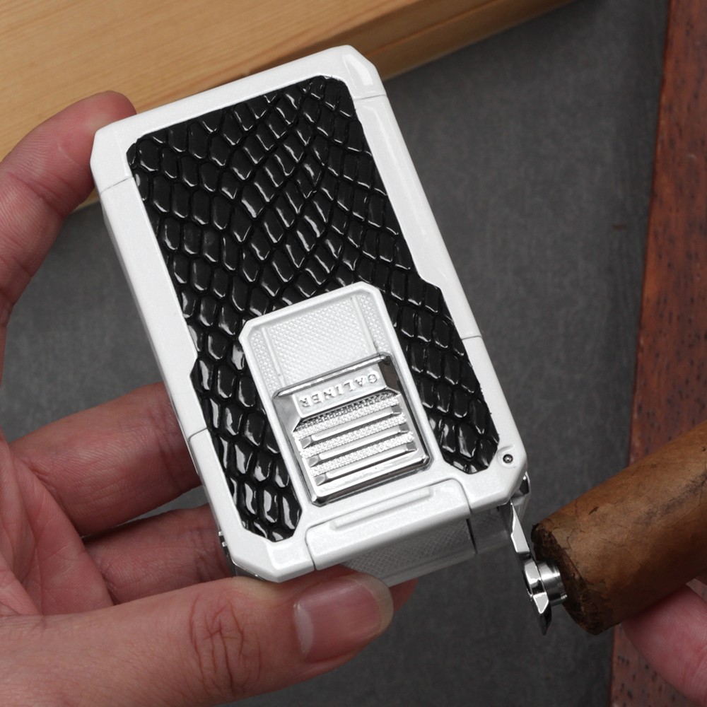Luxury 2 Jet Torch Cigar Lighter Guillotine Cutter Holder Cigar Punch Refillable