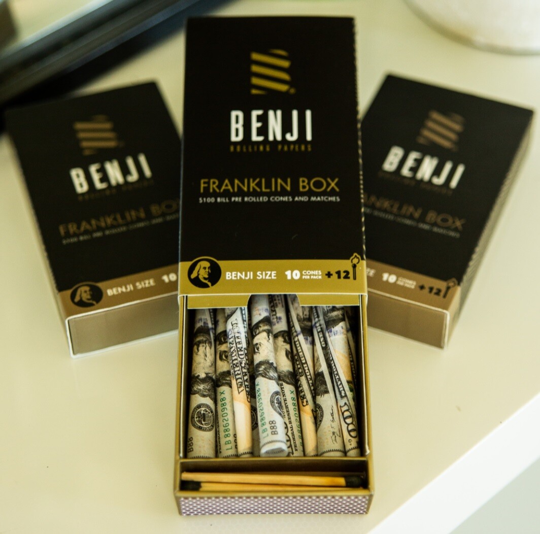 BENJI $100 BILL PRE ROLLED HMP PAPER CONES – ‘FRANKLIN’ Box of 10 ready to fill