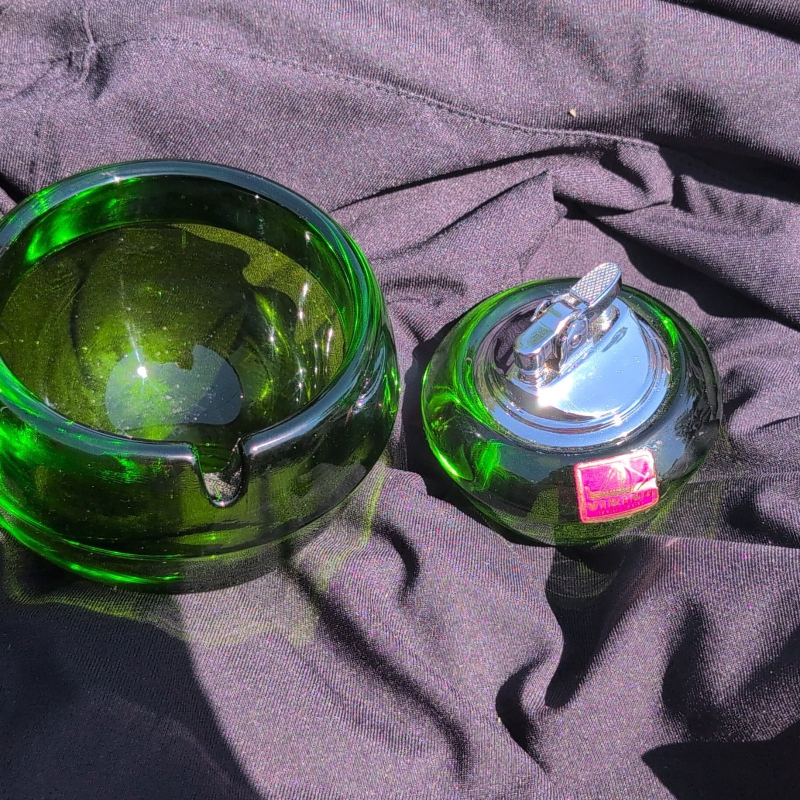 Viking Handmade Green Glass Table Lighter with Chrome Lighter Top