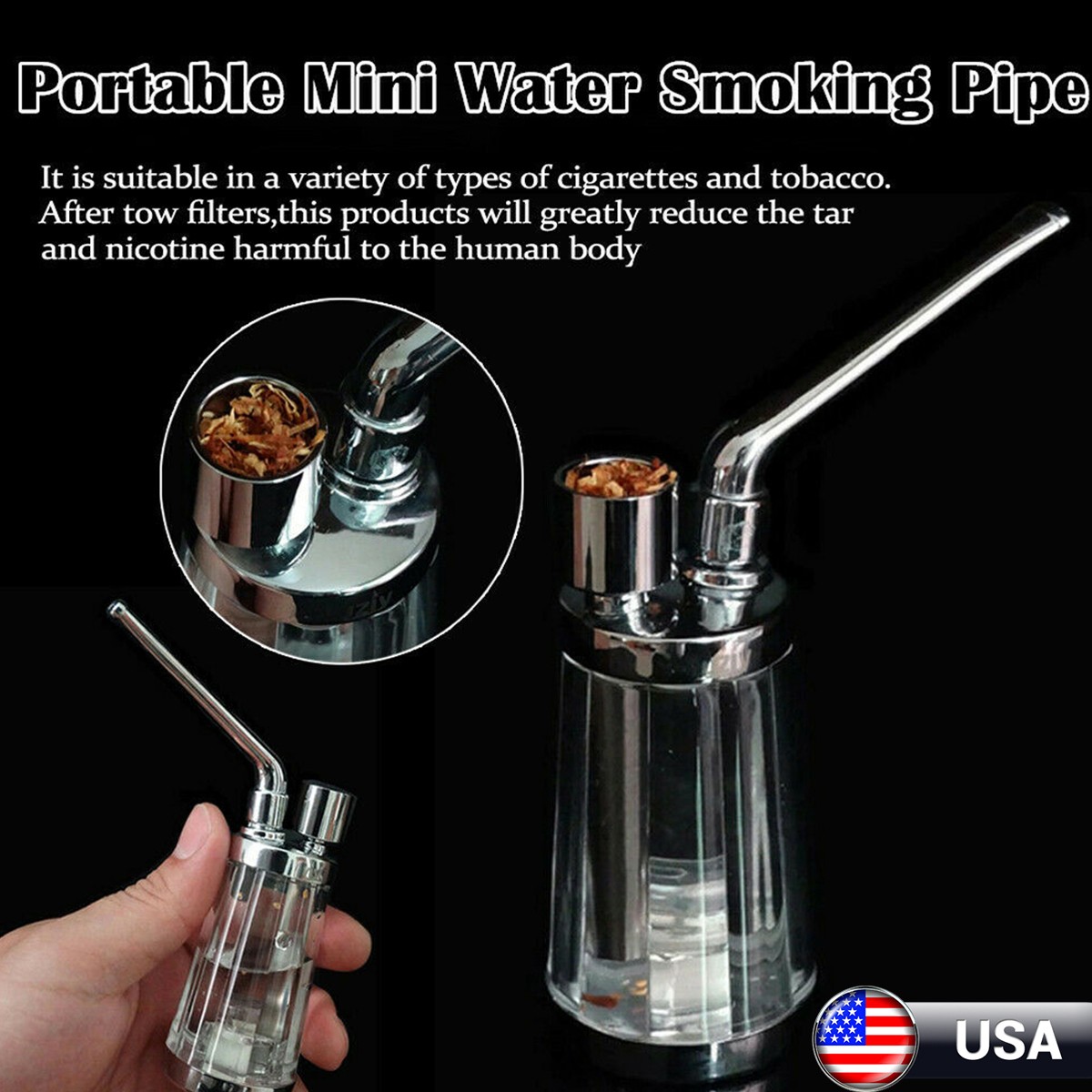Portable Mini Small Water Bong Herb Smoking Pipe Tobacco Smoke Hookah Shisha US*