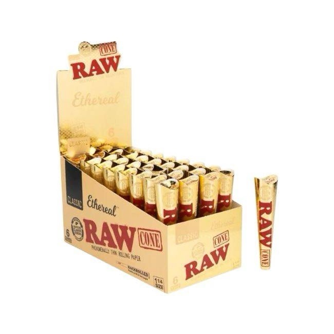 RAW Ethereal Pre-Rolled Cones 1 1/4 6 Cones per Pack | 32 Packs per Display