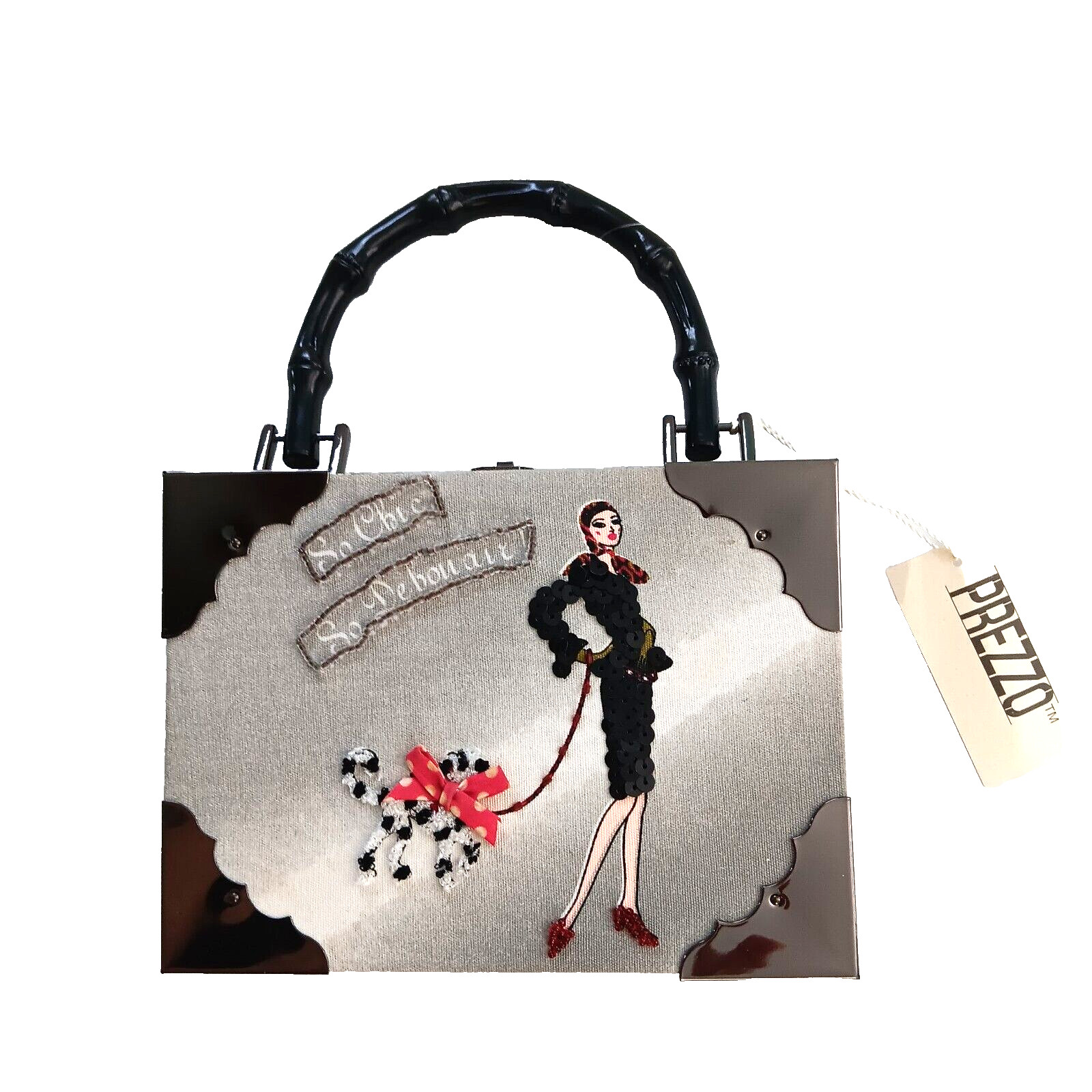 Prezzo NWT Vintage Cigar Box Lined Handbag So Chic So Debonair Sequin Lady