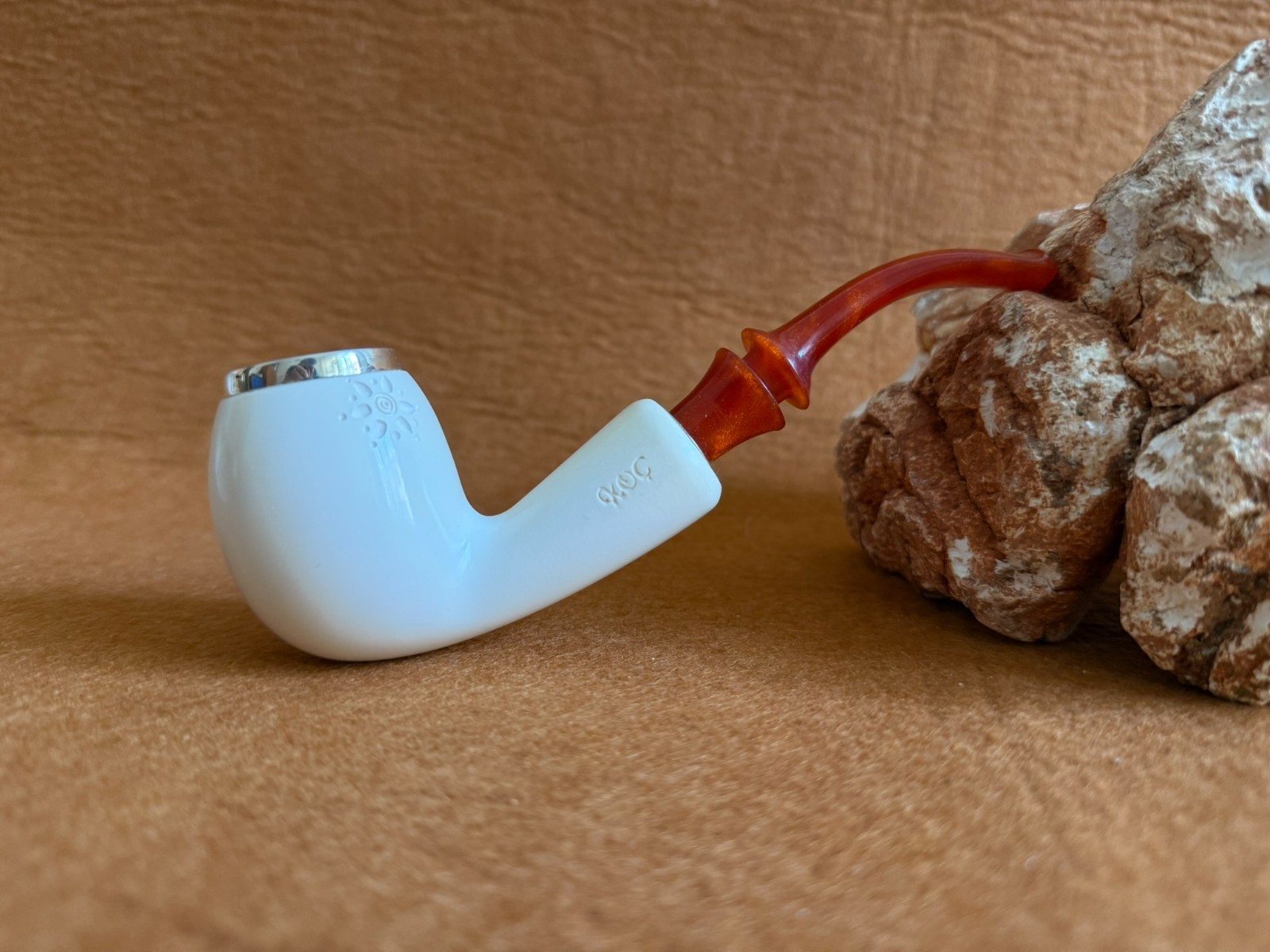 Genuine Meerschaum Smoking Pipe Top Silver Billard Shape with Fitted Case