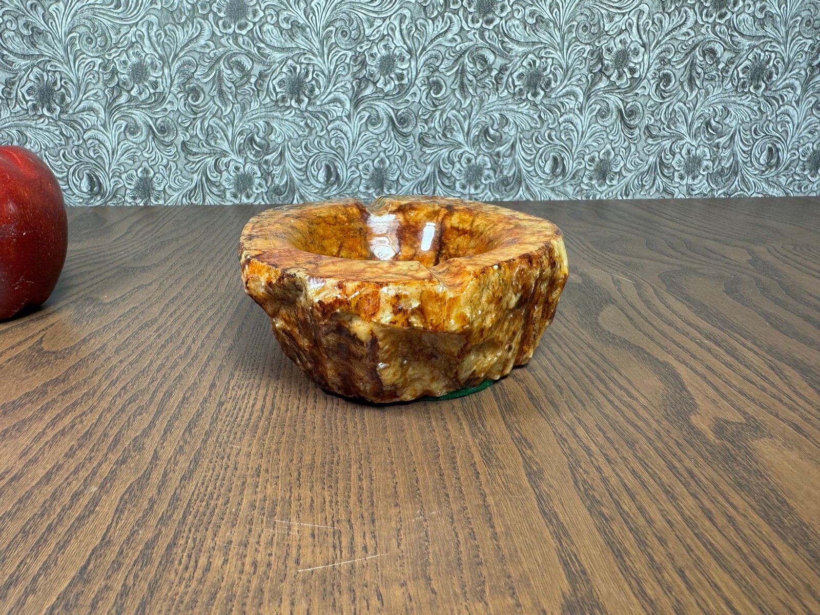 Rare MCM Romano Bianchi Ochre Red Alabaster Ashtray Carved Stone Mid Century