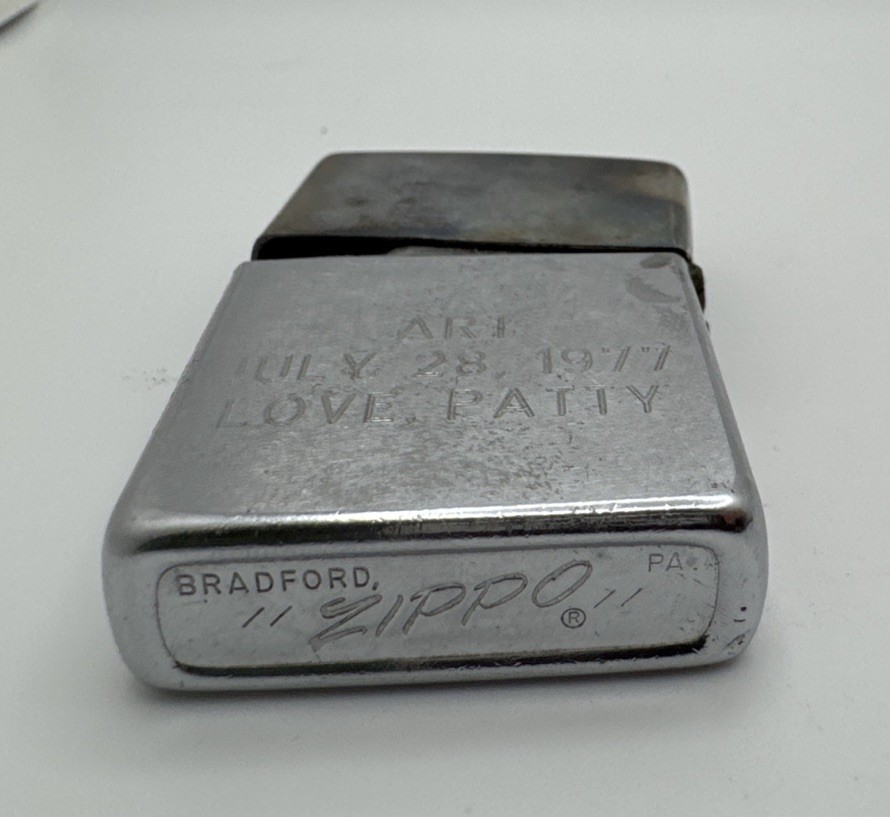 Vintage 1977 Zippo Lighter Religious Verse Engraved — Hinge Repair Needed