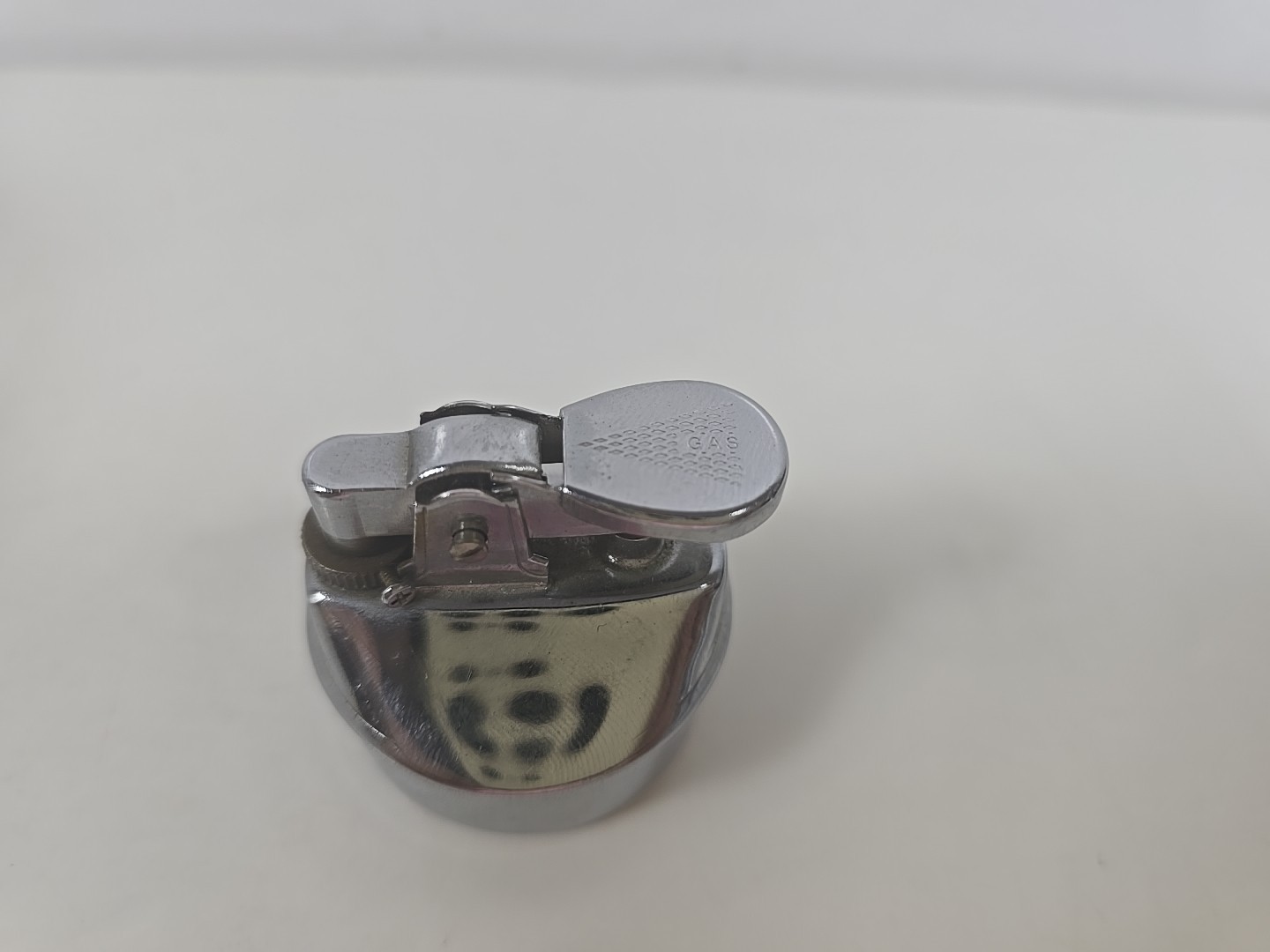 Vintage Heavy Crystal Cut Glass Clear Chrome Gas Table Lighter Japan MCM