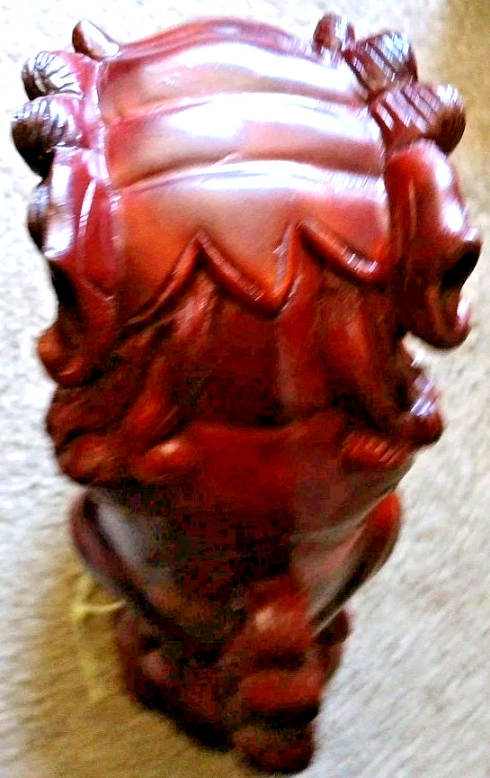Vtg Chinese 8″ NOS Foo Dog Hidden Ashtray Hand Carved Wood Reddish Brown HTF Dog