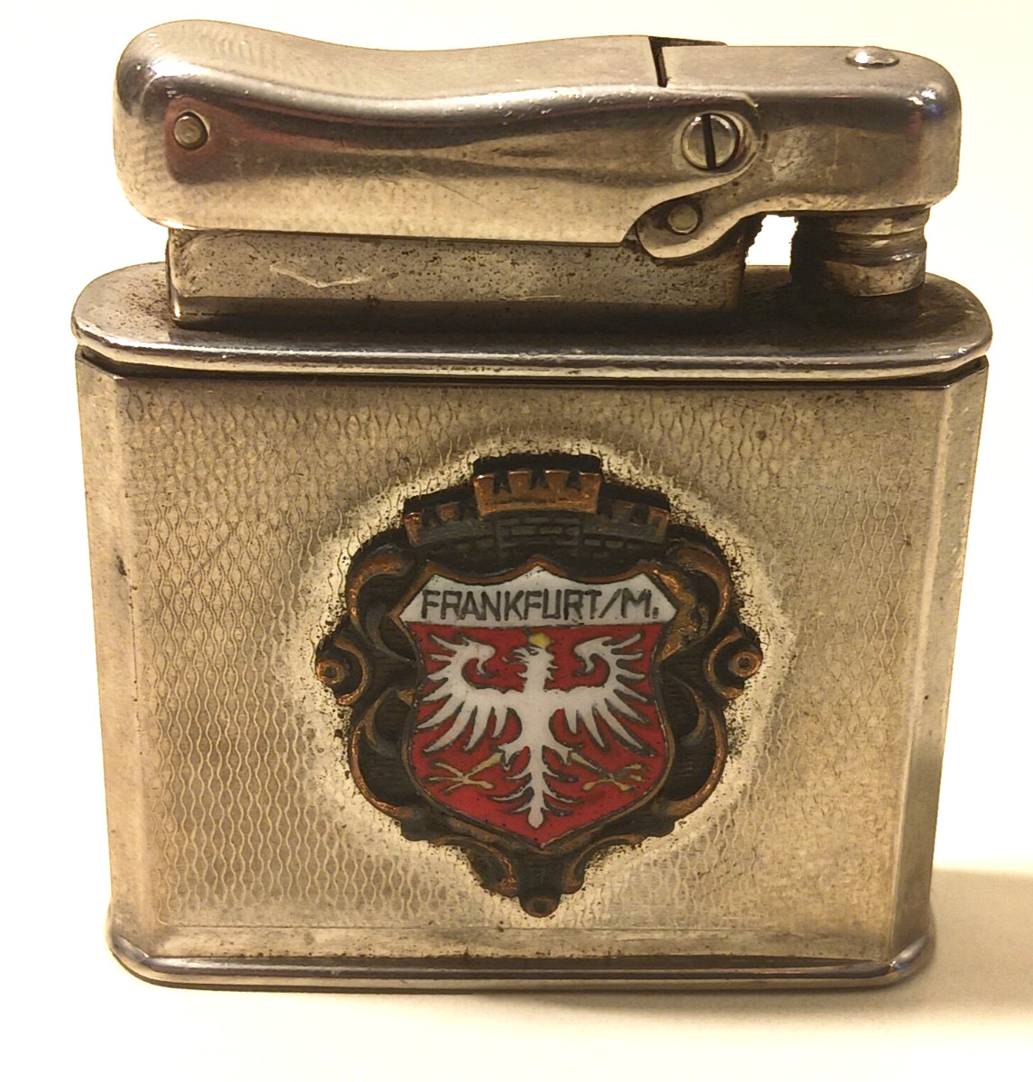 Ibelo Monopol FL400 Lighter Vintage Frankfurt Germany Souvenir Enamel Crest Petr