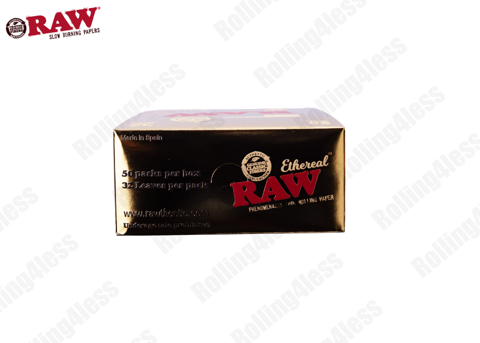 AUTHENTIC Raw Classic Ethereal KINGSIZE SLIM Unrefined Rolling Papers 50 Packs