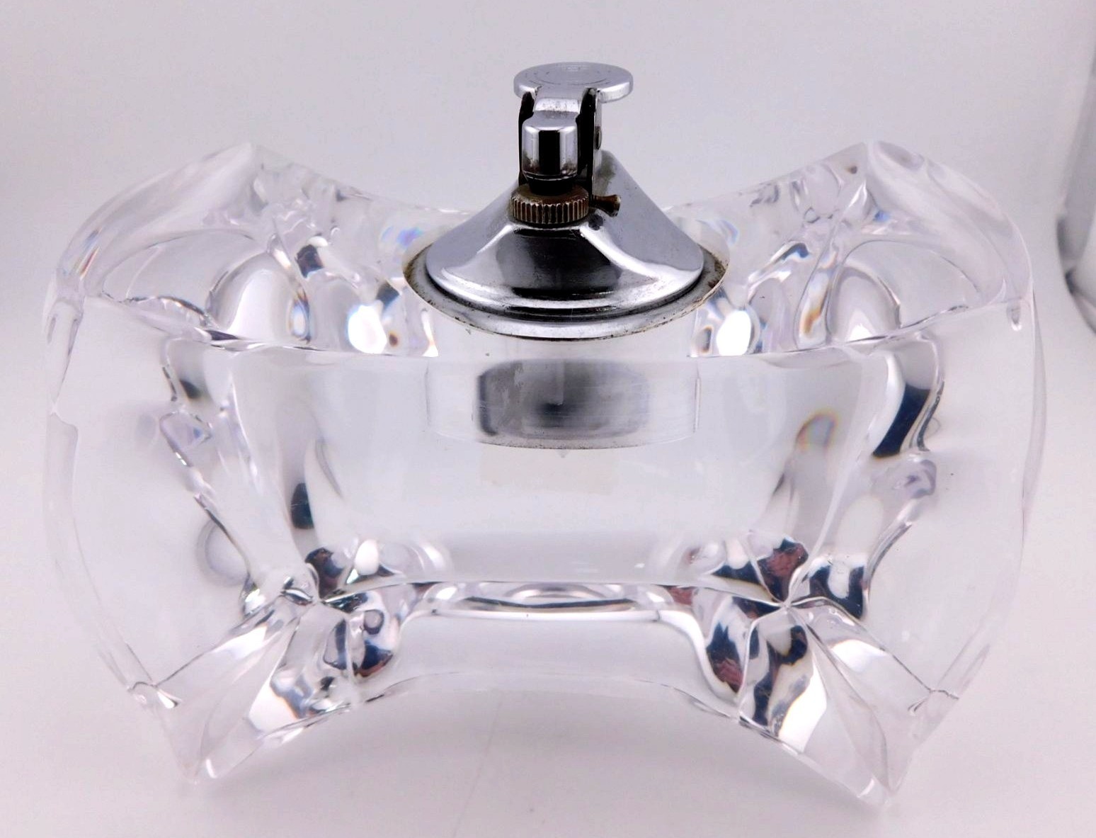 Vintage Lucite Tabletop Lighter Chrome Top MCM Clear Cigarette Cigar Retro