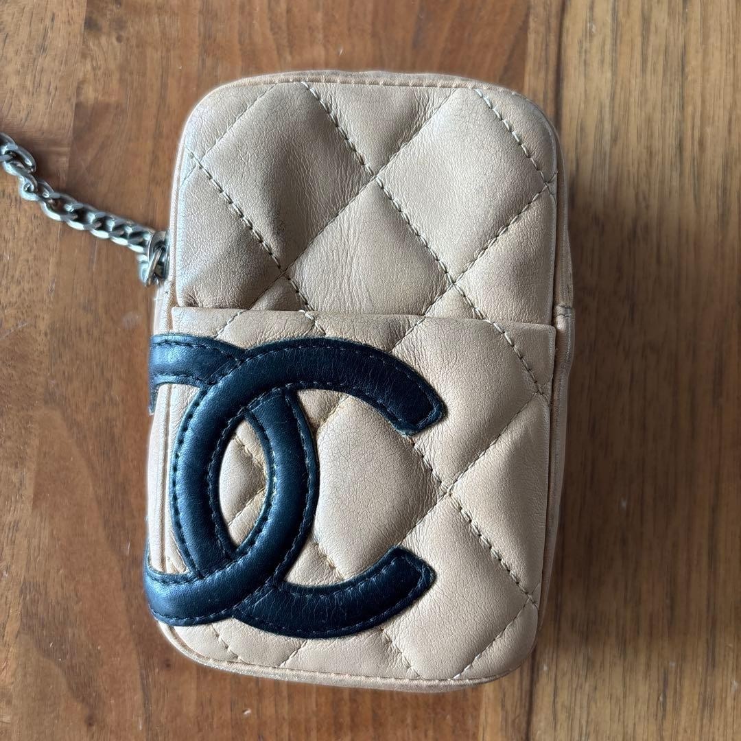 CHANEL Cambon Line CC Logo Cigarette Case Pouch Quilted Leather Beige Authentiic
