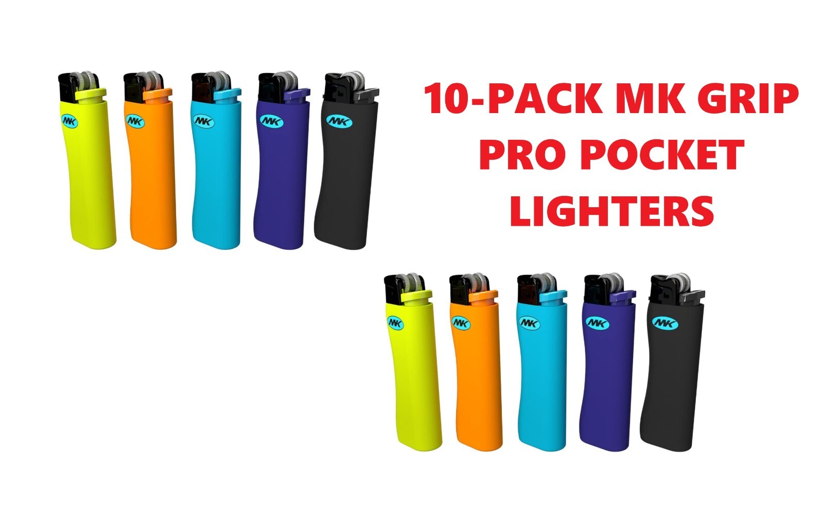 10-PACK MK Grip Pro Refillable Butane Pocket Lighter (703335)