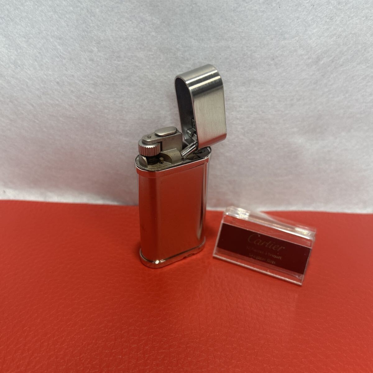 Overhauled Cartier Gas lighter Silver Godron hair line without box
