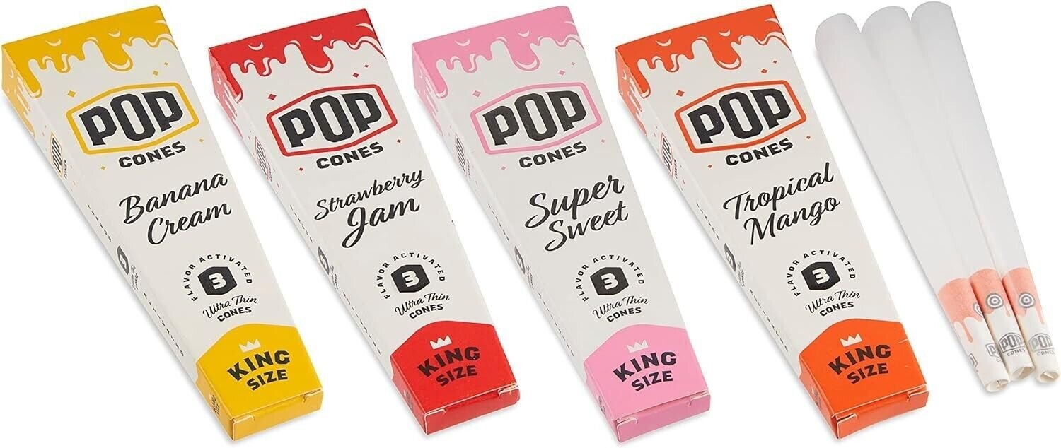 Pop Cones 4 Variety Flavor Ultra Thin Cones – King Size – 3 Cones per Pack