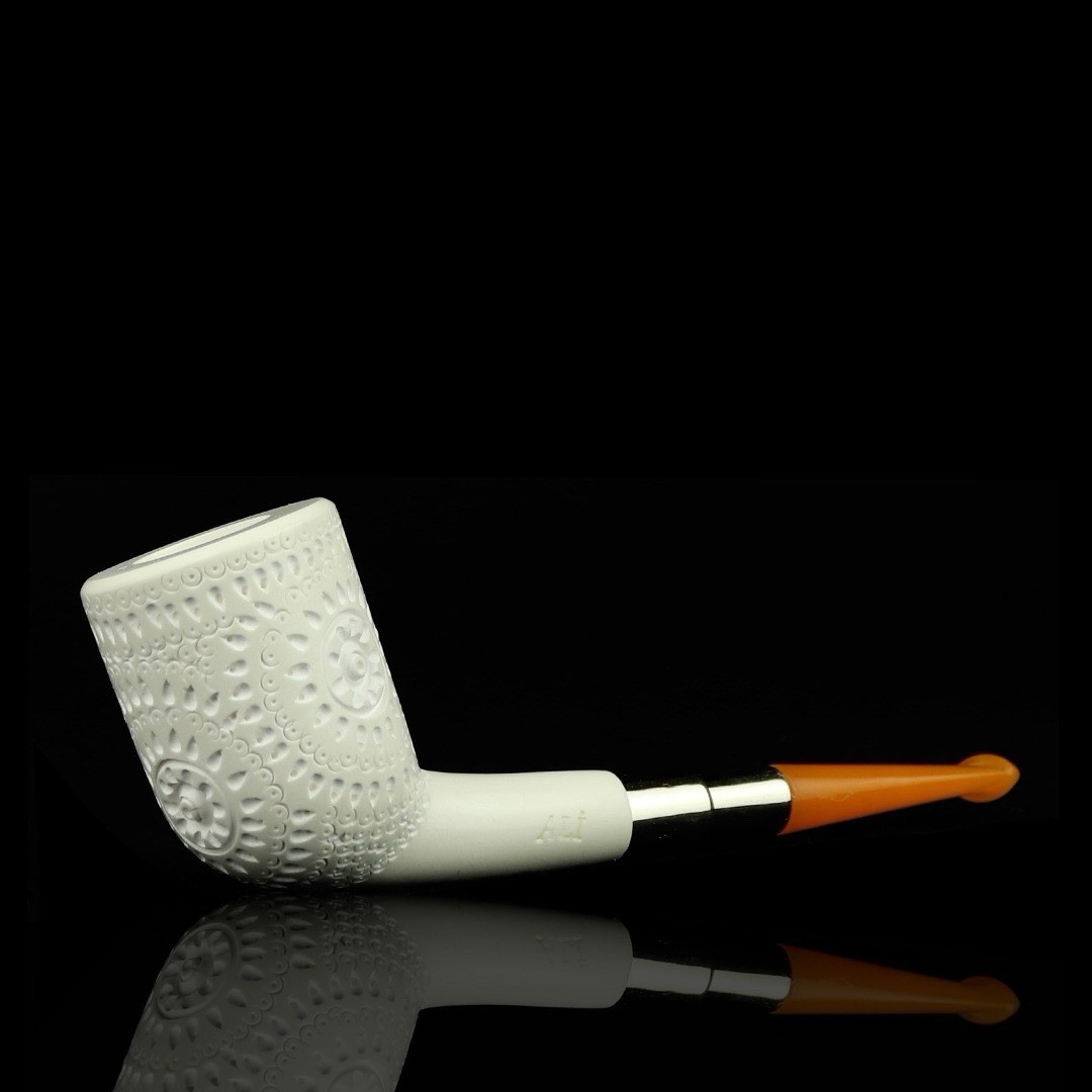 Silver Spigot Devil Anse Pipe By Ali -new-block Meerschaum Handmade Case#1846