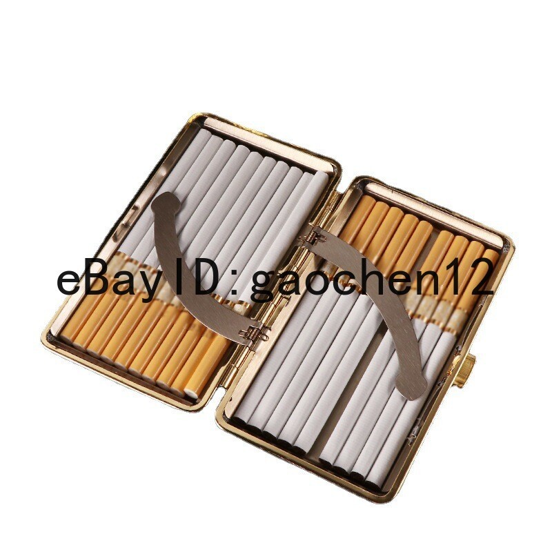VINTAGE Women Portable Metal Leather Double Sided Cigarette Case HolderBox112MM