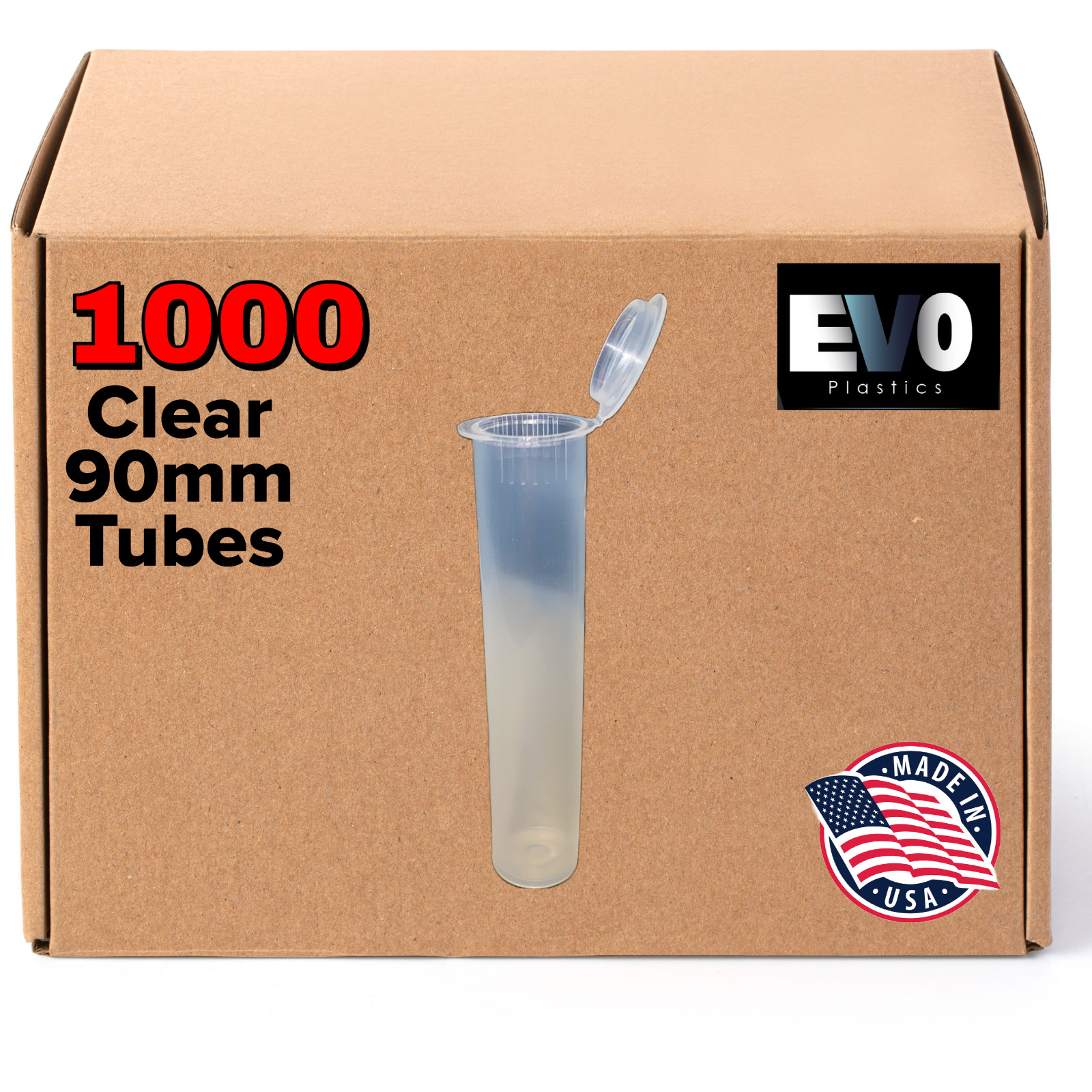 90mm Tubes – Clear – 1000 count , Pop Top Joints, BPA-Free Pre-Roll – USA Made