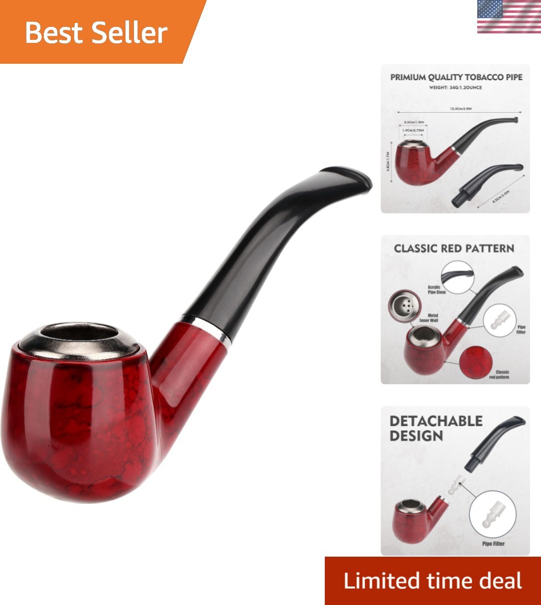 Collector’s Choice: Billiard Shape Red Pipe – High Quality Resin Finish 4.9in