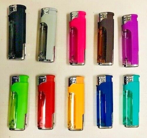 5-Flags Refillable Butane Lighter Ass. Colors White LED #80-82LEDW Lot of 10 Pcs