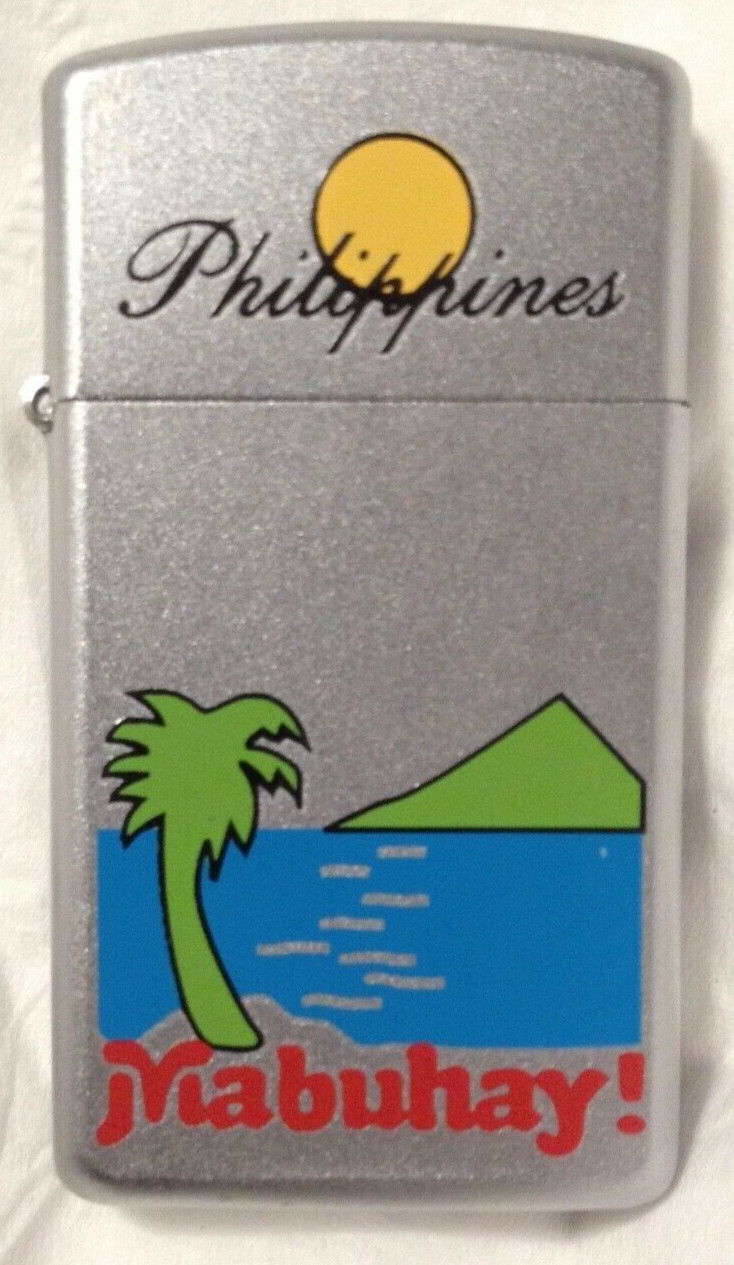 Zippo Souvenir Lighter Slim 2001 Philippines Mabuhay! Sun Palm Island Beach, New