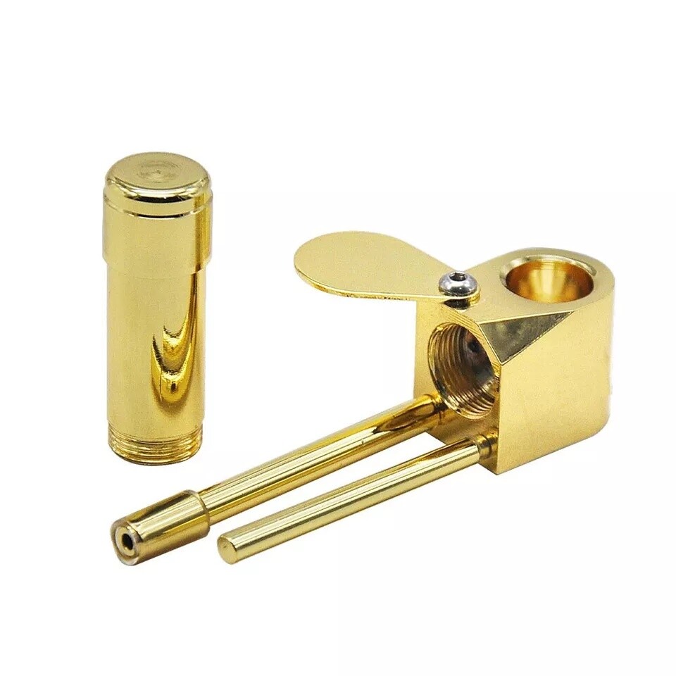 Brass Tobacco Smoking Pipe w/ Stash Storage Cylinder Chamber Metal US Original