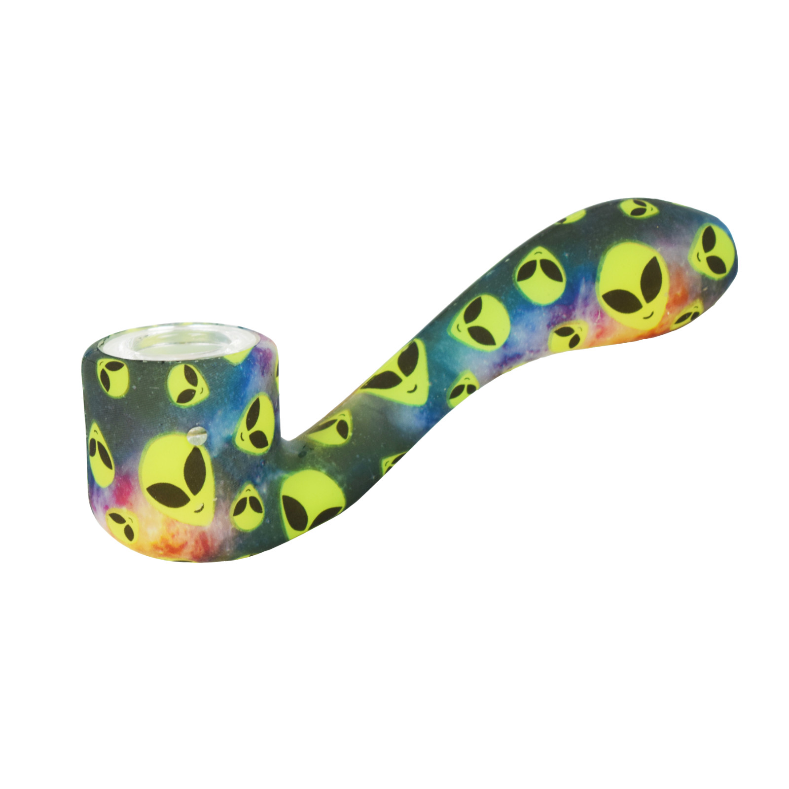 Glows in the dark Silicone Smoking Pipe, Glass bowl ~ Alien Pattern ~ 4.5 inch.