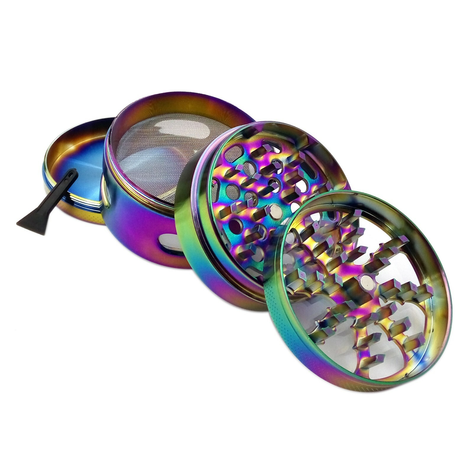 2.5 Inch 4 Piece Large Metal Herbal Herb Tobacco Grinder Crusher Rainbow