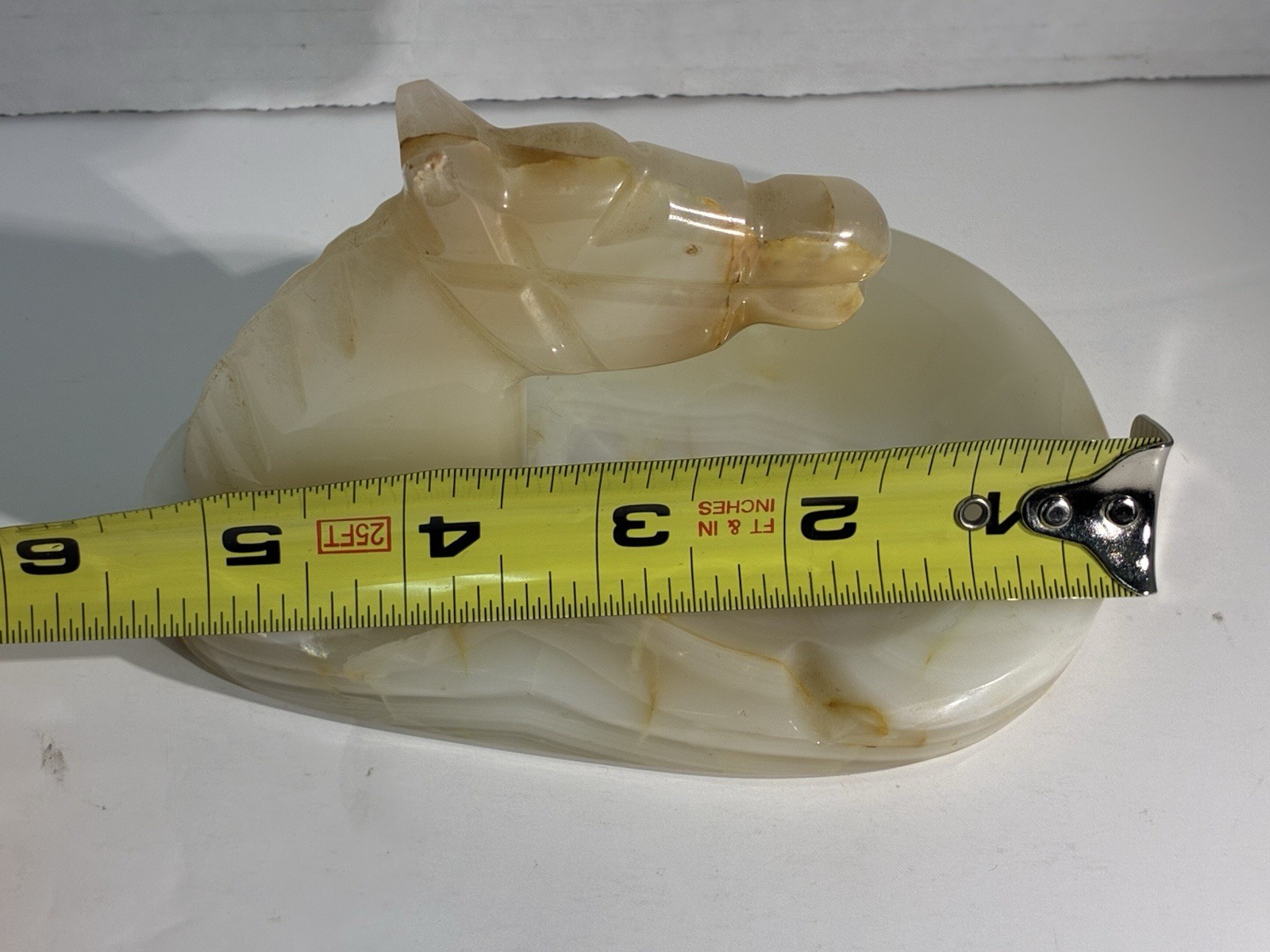 Vintage Carved Onyx Horse Head Ashtray Trinket Dish Mid Century Modern Stone
