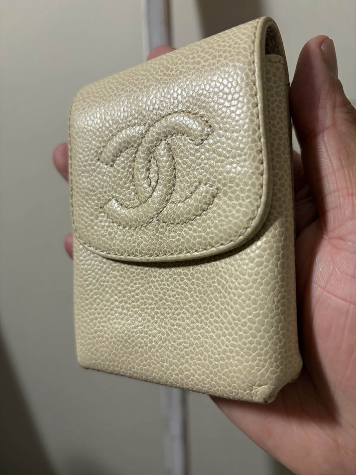 Chanel Beige Caviar Pebbled Leather Cigarette Card Cosmetic Case Pouch, V Good