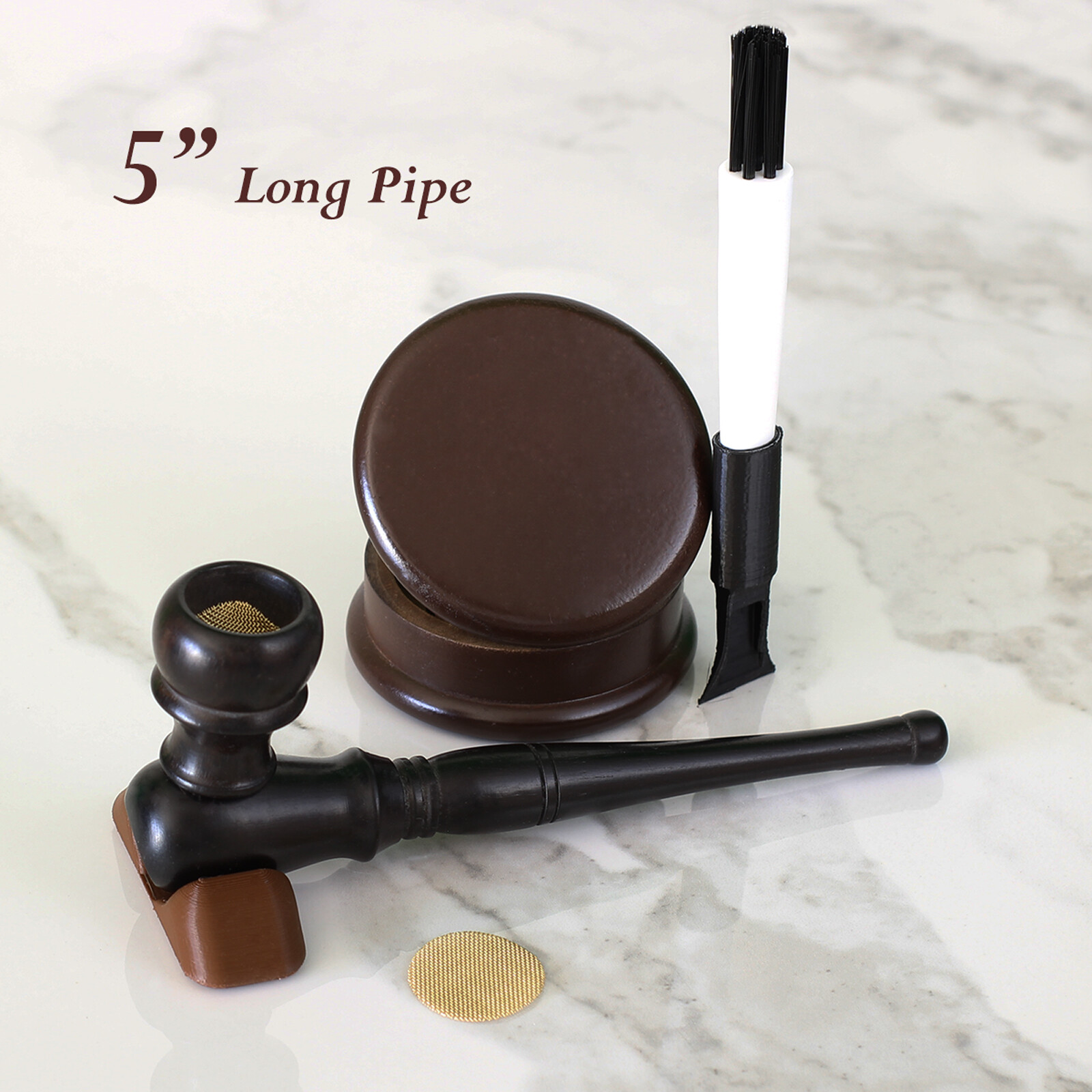 Bristand Blk 5″ Hand Carved 2 pc Premium Wood Smoking Pipe / Perch & 2″ Grinder