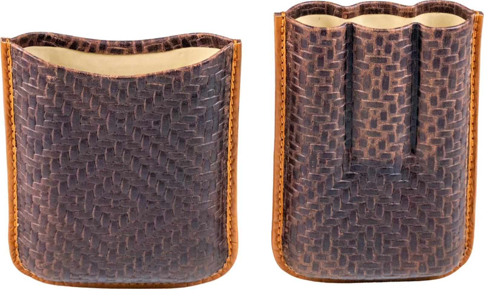 3-Piece Cigar Slide Case Leather Brown / 150 Mm / 23 Mm Inner Ø / Piping