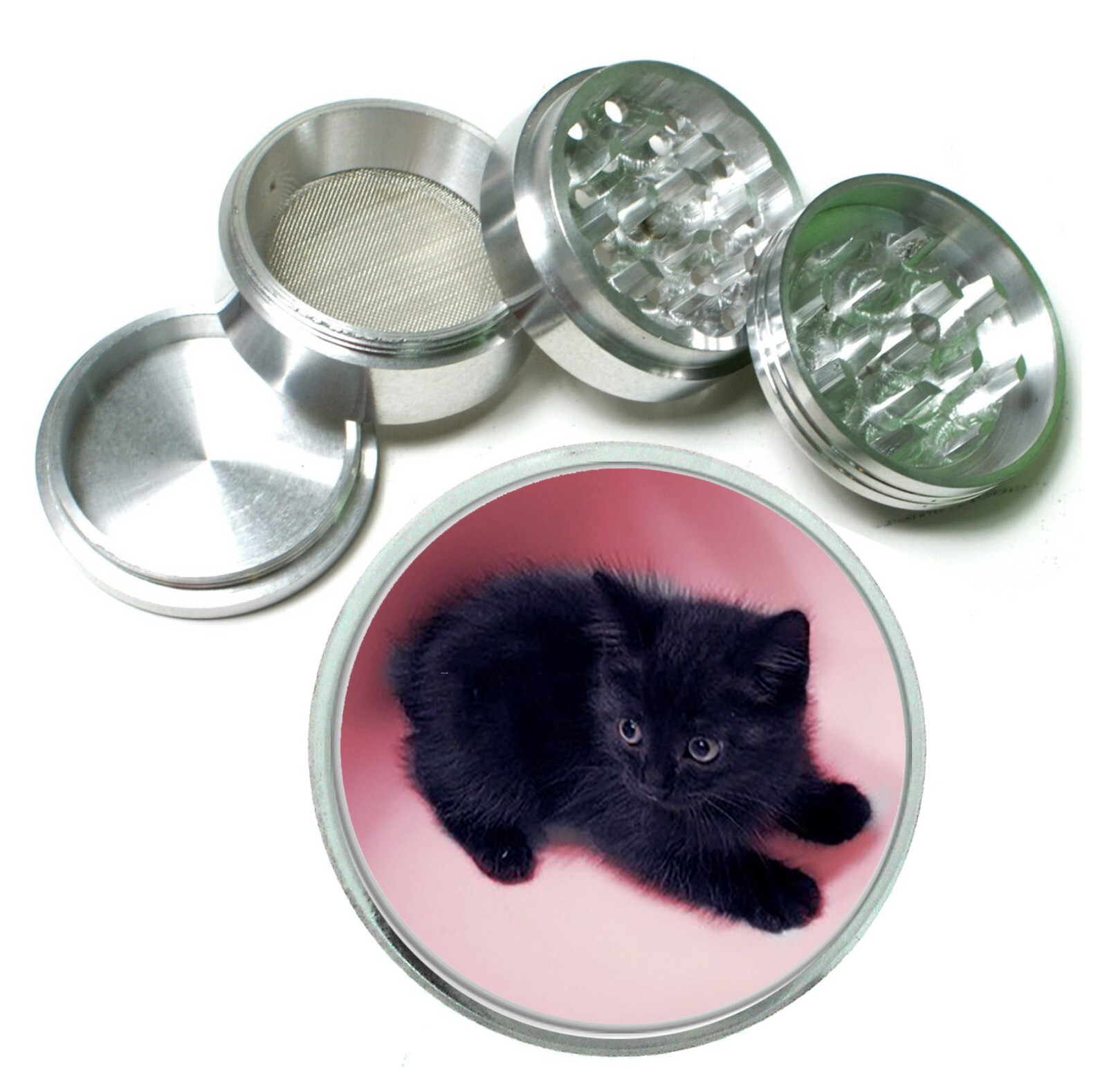Black Kitten Pink Aluminum Grinder 63mm 4 Piece Hand Mueller