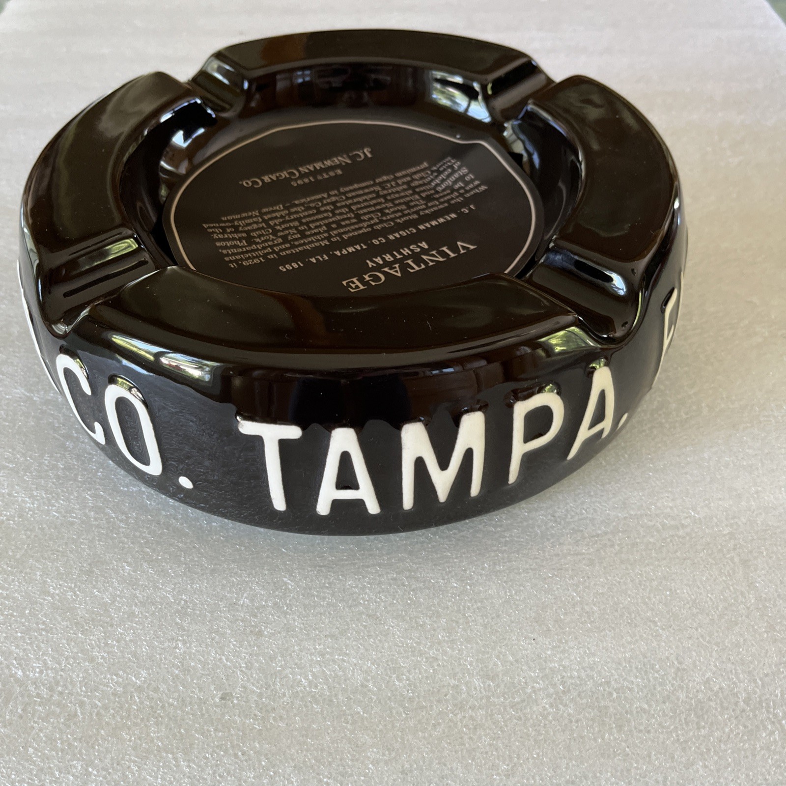 JC Newman Cigar Co, Tampa Fla. Est 1895 Large Ceramic Ashtray -Stork Club Style