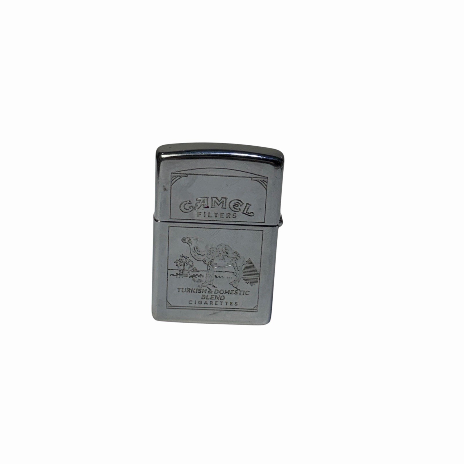 Vintage Camel Cigarettes Zippo Lighter Polished Chrome Double-Sided Logo WORKS