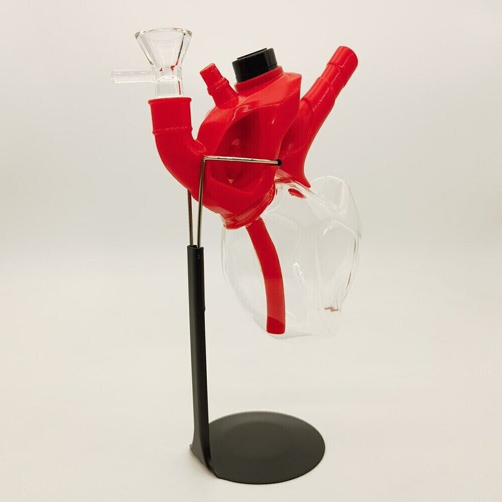 6″ Human Heart Water Smoking Pipe Glass Bong Silicone Hookah W/ Long Pipe