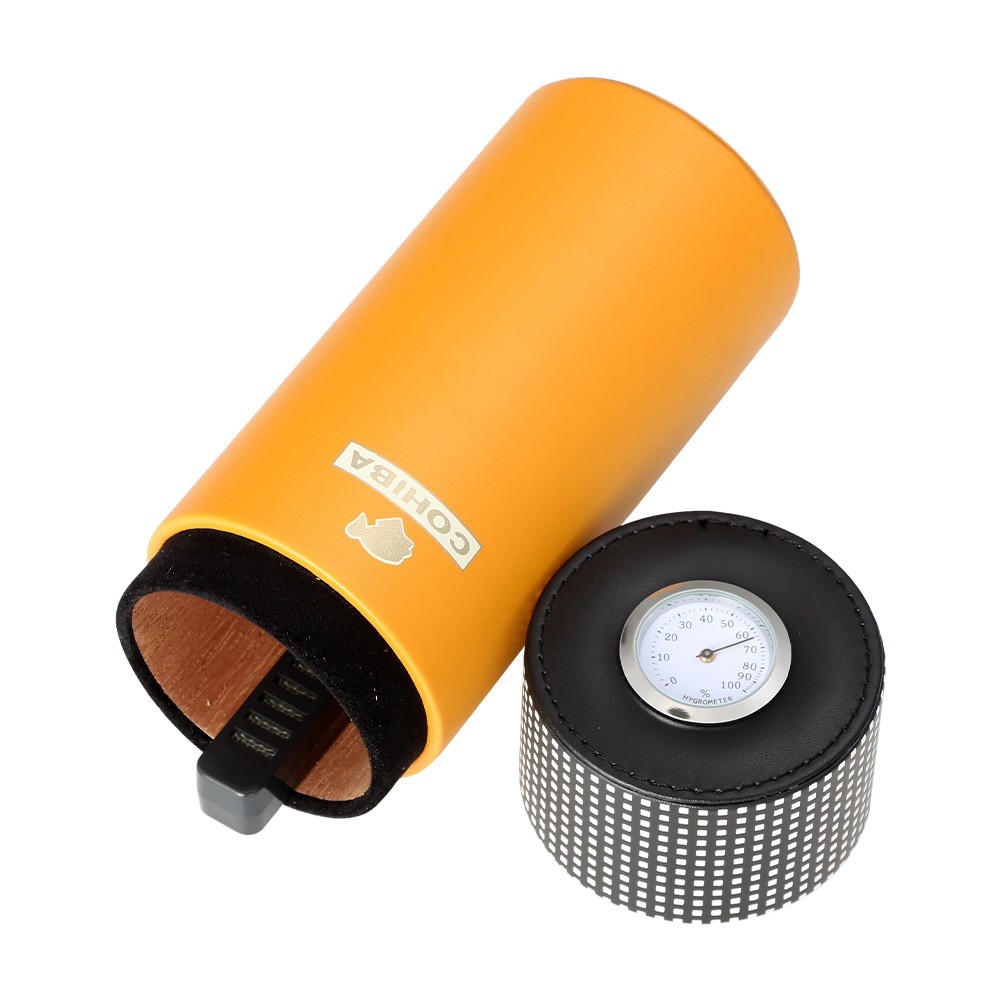 Travel Humidor Cigar Case Holder 3 Torch Jet Flame Butane Cigar Lighter Yellow