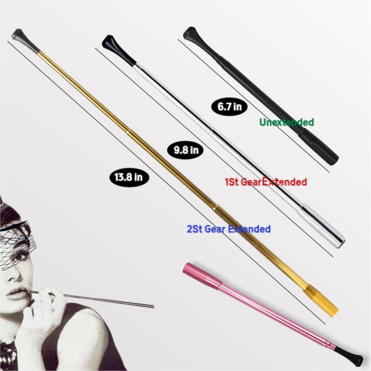 Audrey Style Vintage Extendable Cigarette Holder,Vintage Metal Long Cigarette Hl