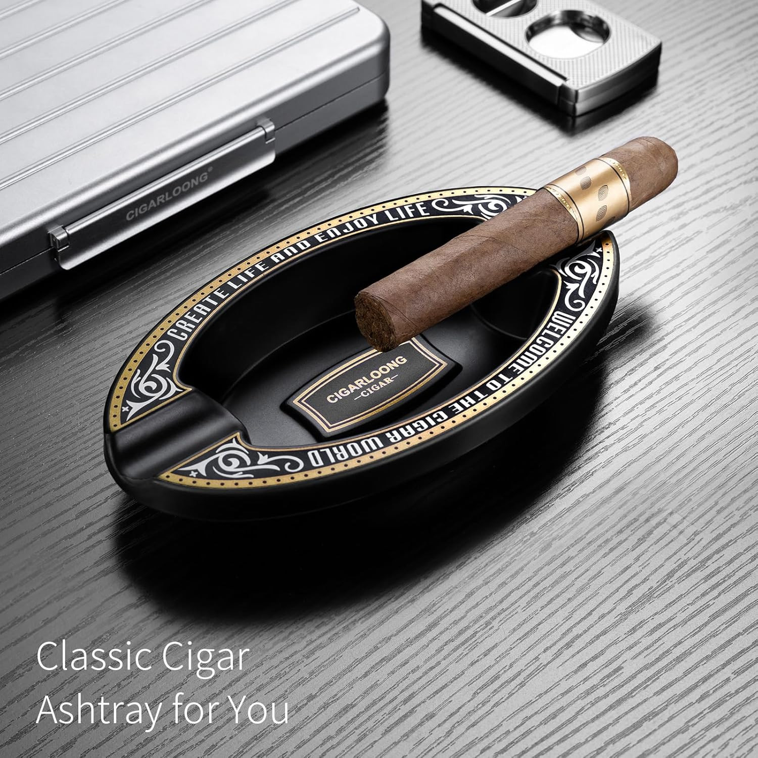 Cigar Ashtray with 2 Holders Slot Portable Indoor Cigar Ashtray for outside Pati
