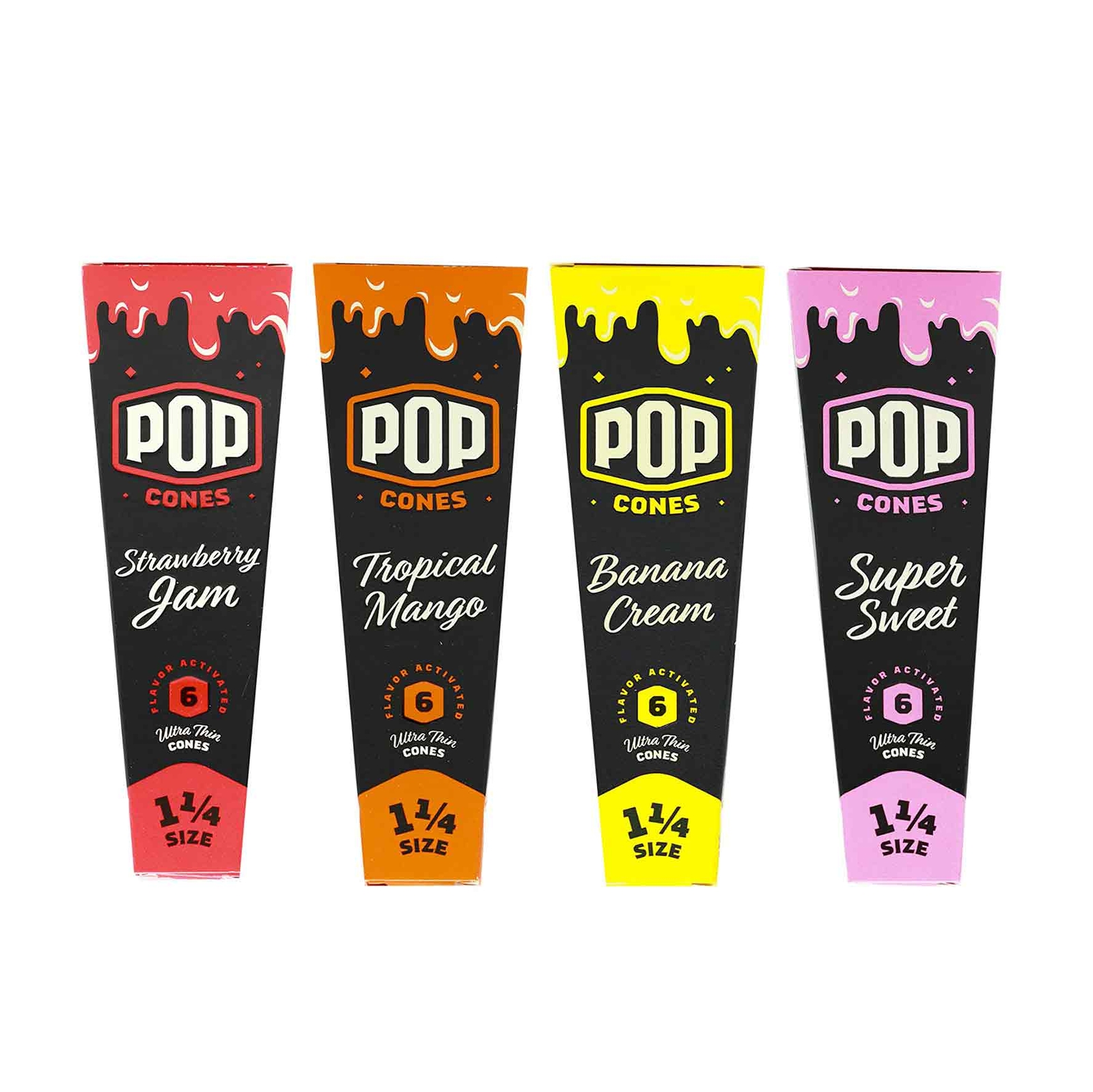 Pop Cones Unbleached Pre-Rolled Cones + Flavored Tip 1 1/4 Size Variety 24 Cones