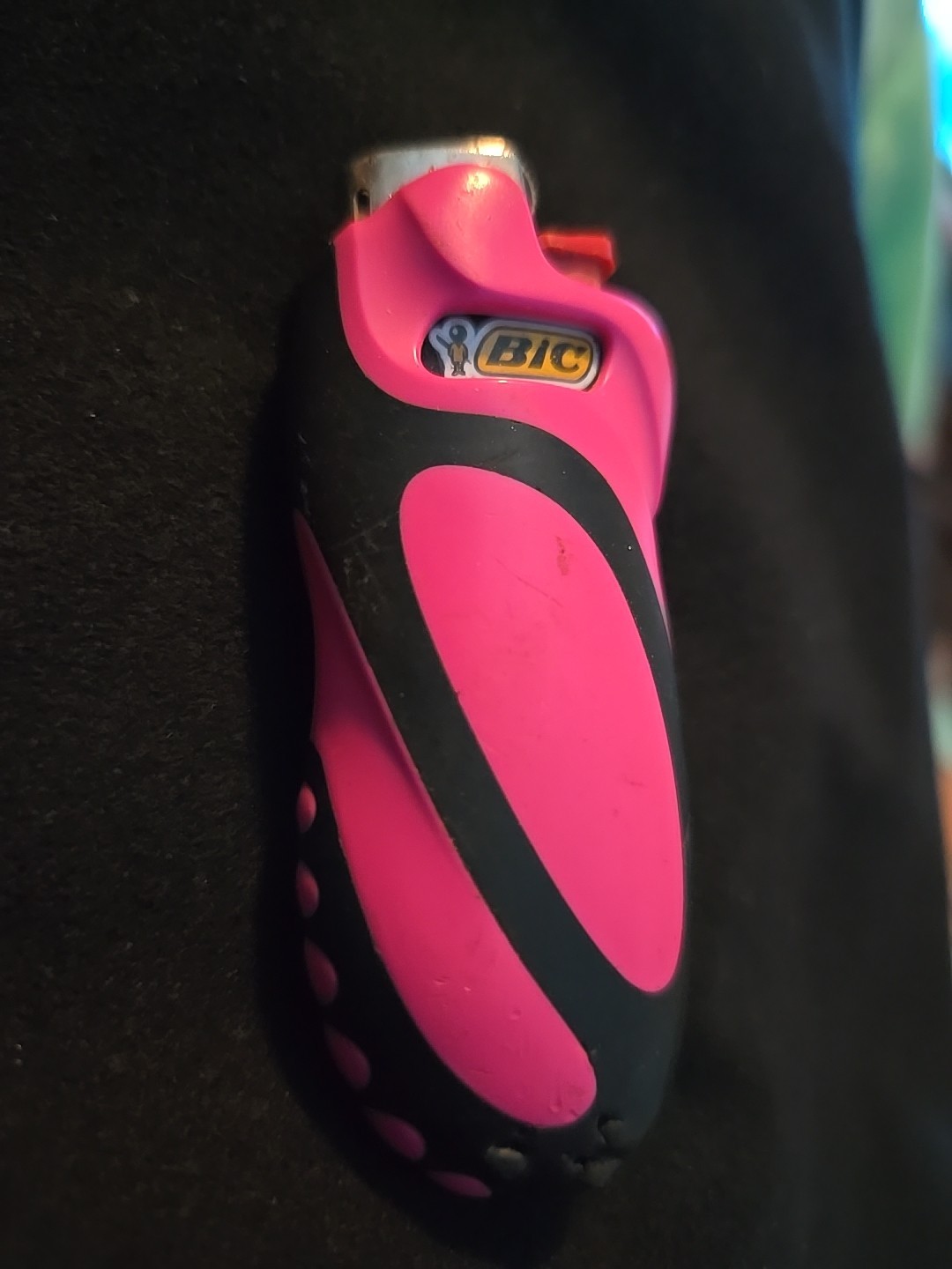 Vtg Lighter Case- Sleeve Black Pink Rubber Streak Cover Holder fits Mini Bic