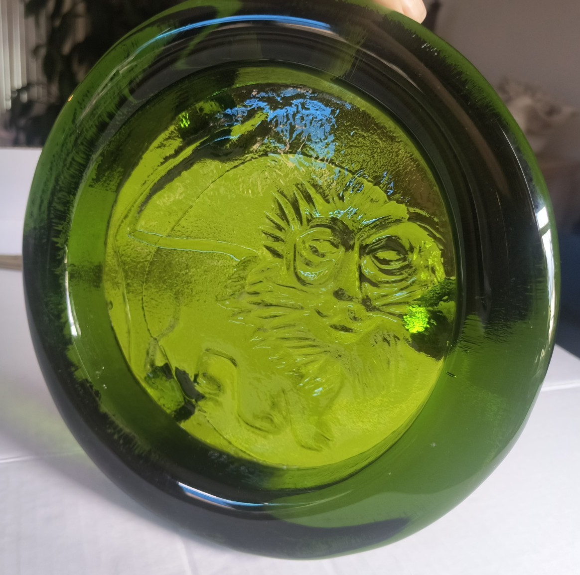 Vtg Blenko Glass Ashtray Centerpiece Round Footed Deep Forest Green Lion MCM