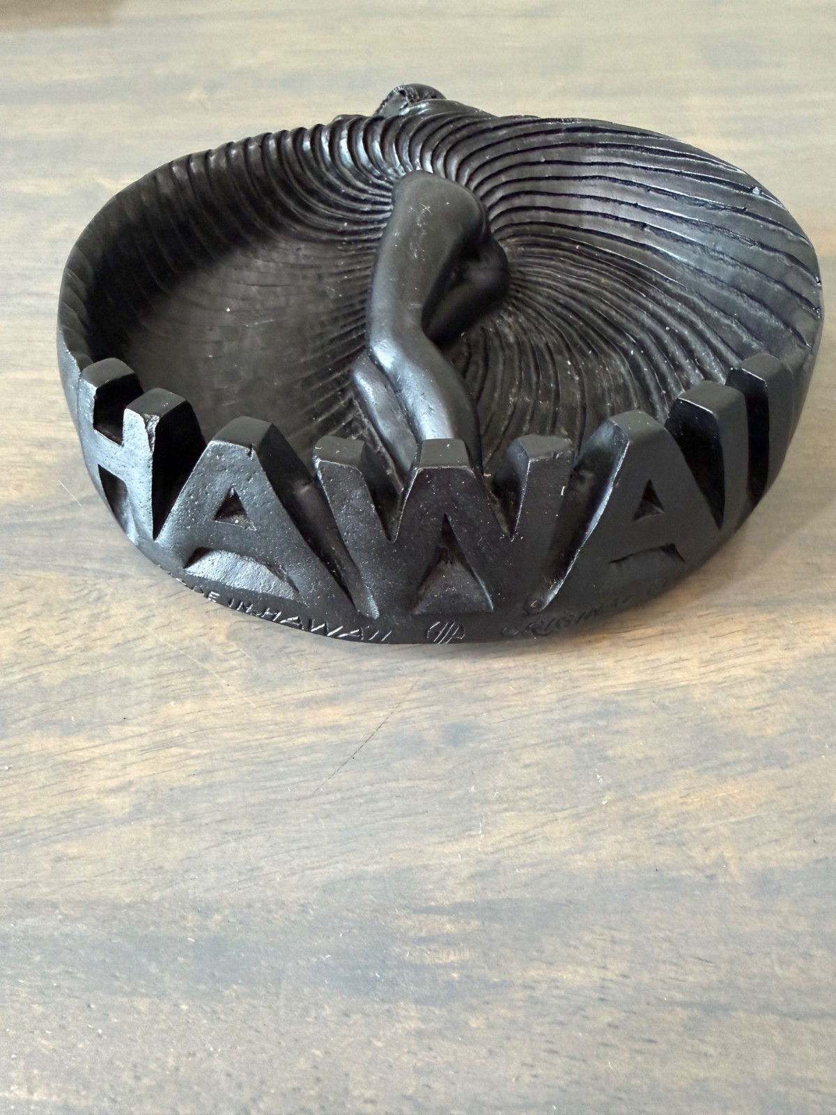 Vintage Lava Resin Hula Girl Ashtray Hawaii