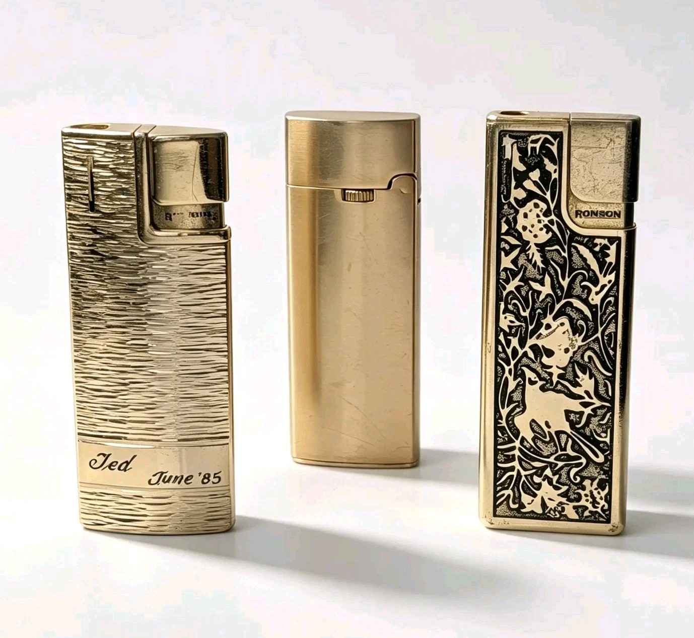3x Vintage Ronson Varaflame Butane Pocket Lighters Gold Tone Job Lot Japan