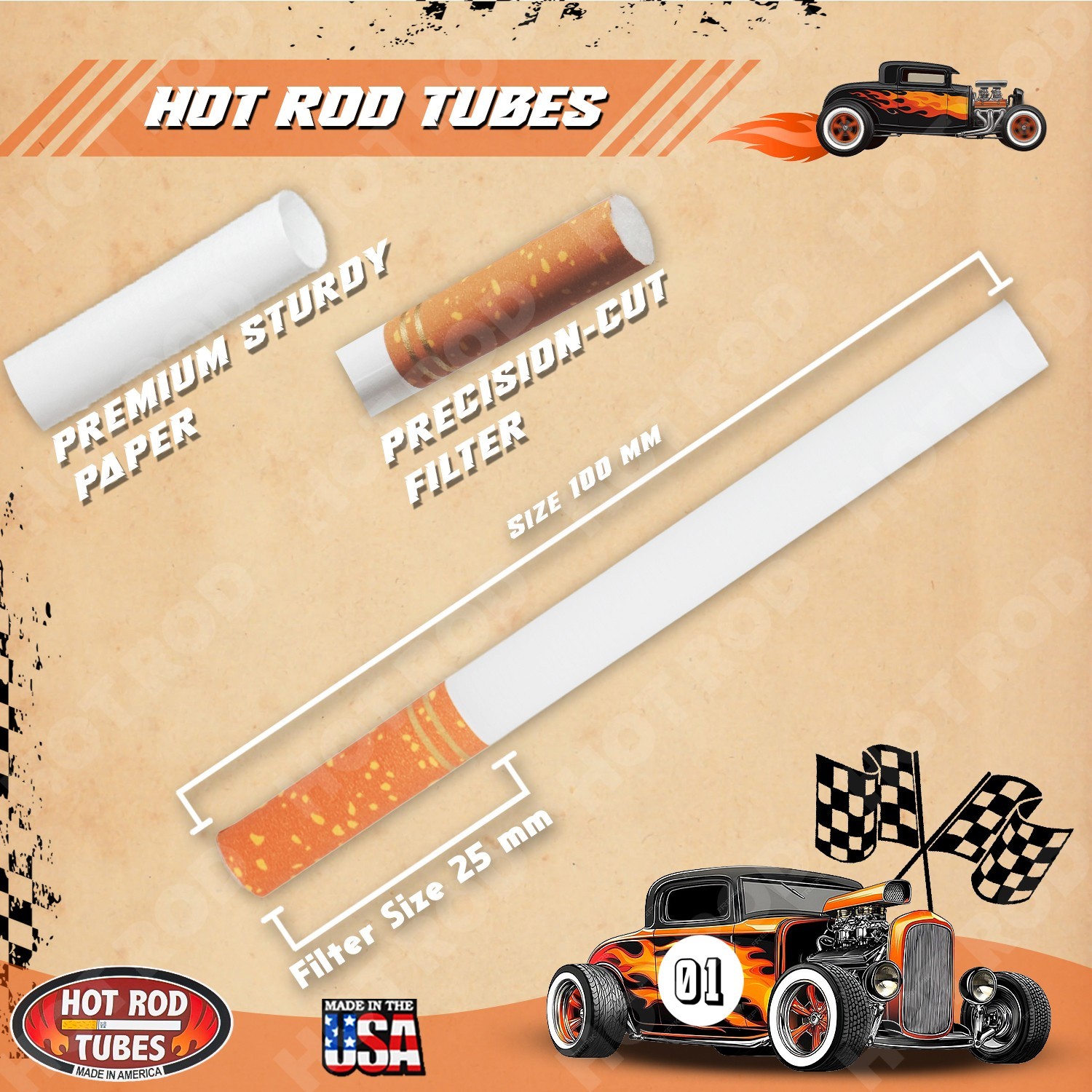 Hotrod Tubes Regular 100mm Size Cigarette Filter Tubes 200/Pack: 1000 Tubes