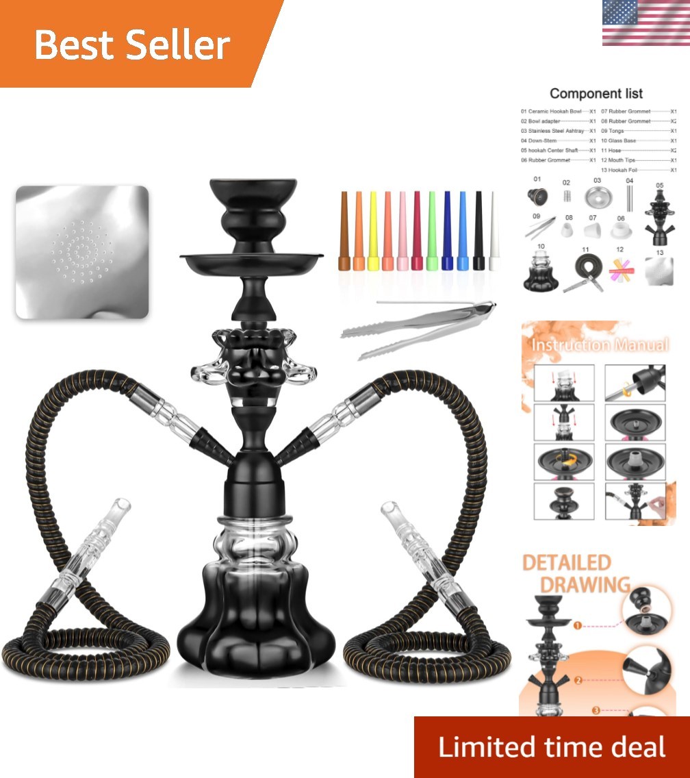 Hookah Set With Everything 14” Shisha Hookah Complete Set – Glass Flower Vas…