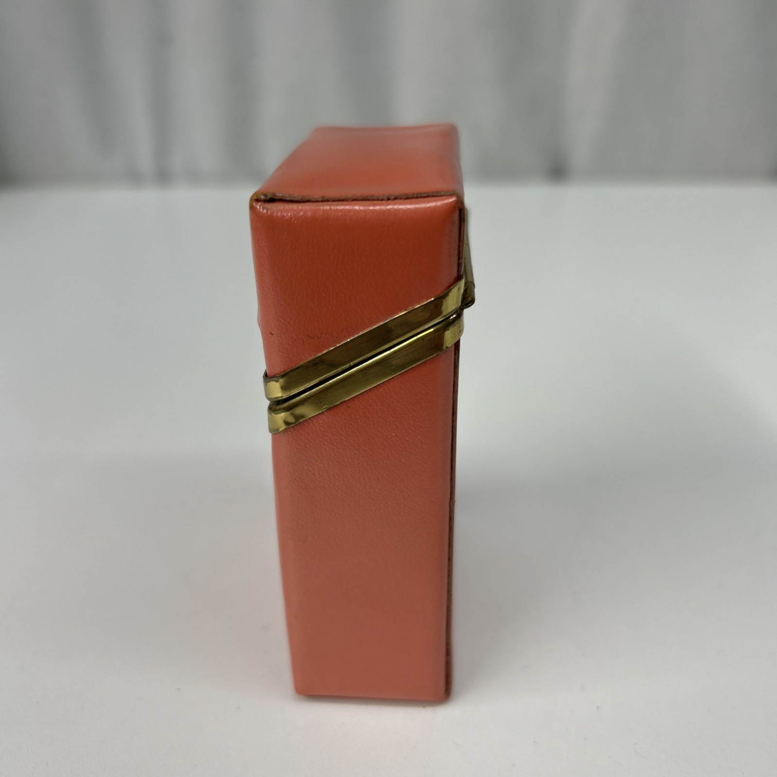 Vintage Buxton Cigarette Case Leather? Coral Color Gold Trim Flip Top