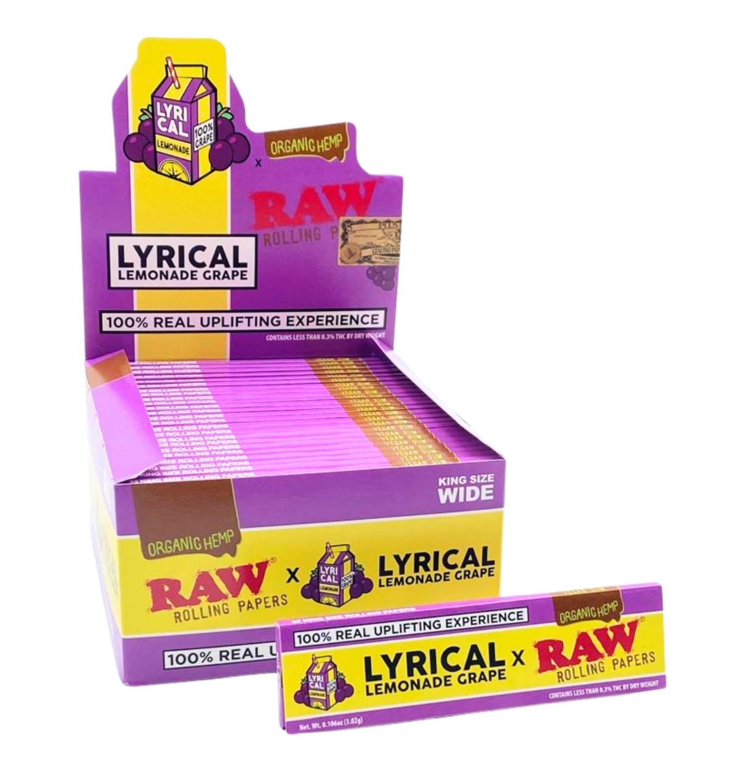 RAW x Lyrical Lemonade Rolling Papers Grape – King Size Wide (Full Box)